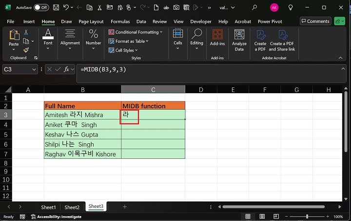 MIDB Function in Excel 1