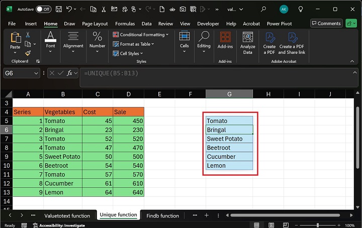 UNIQUE Function in Excel 2