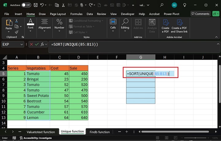 UNIQUE Function in Excel 3
