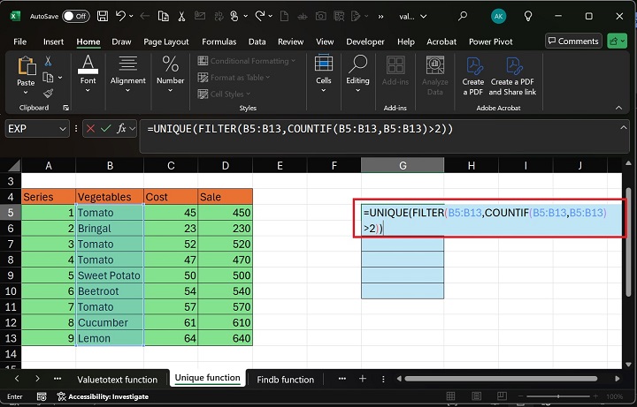 UNIQUE Function in Excel 5