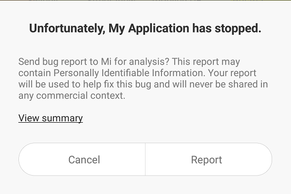 Android Exception Screen