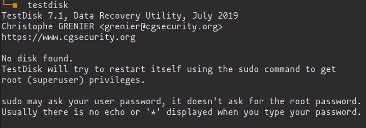 TestDisk with sudo TestDisk with sudo