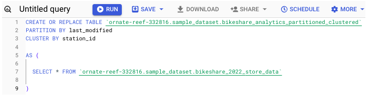 Apply Partitioning or Clustering to a Table