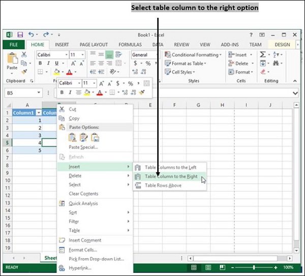Select Table Column to Right