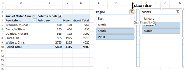 Clearing Filter in Slicer