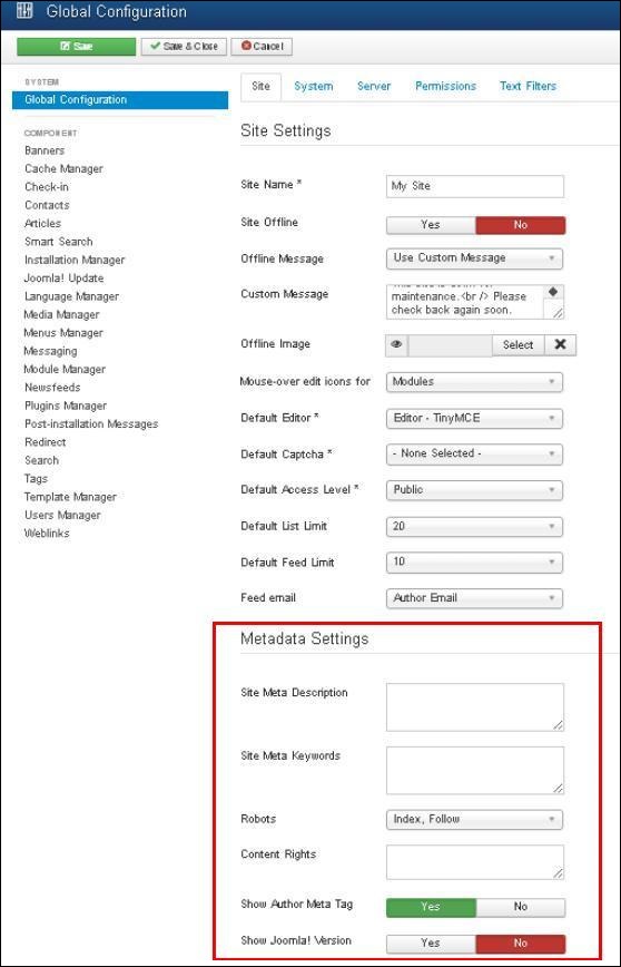 joomla article metadata
