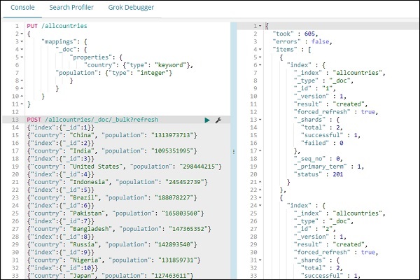 Kibana using bulk