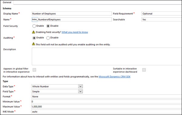 Mscrm Add New Field Whole Number