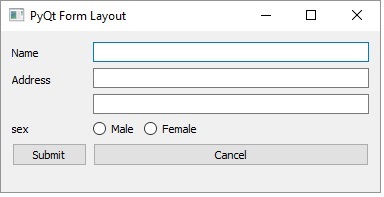 QFormLayout Class Output