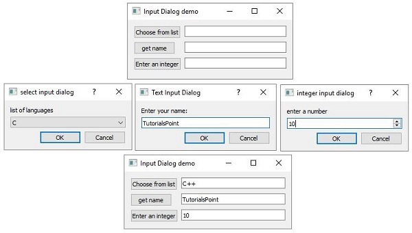 QInputDialog Widget Output
