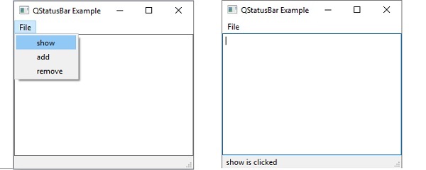 QStatusBar Widget Output