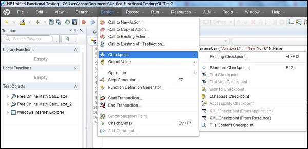 Check Point Menu when Recording NOT in Progress