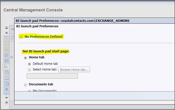 BI Launchpad Preferences