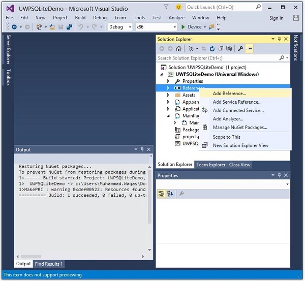 UWP SQLite Add References