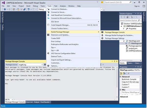 UWP SQLite Manage Console